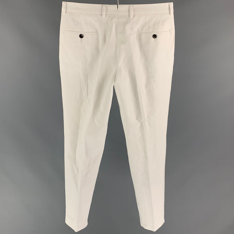 CUSTOM MADE Size 32 White Cotton / Linen Zip Fly Dress Pants