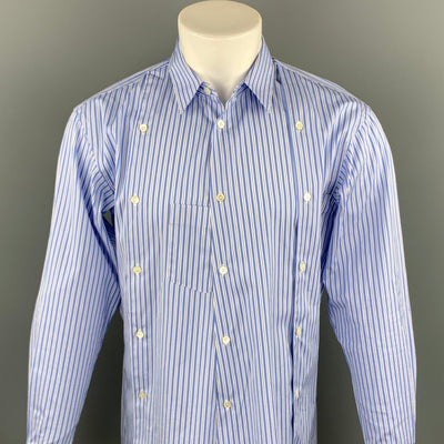 COMME des GARCONS SHIRT Size M Blue Stripe Cotton Button Up Long Sleeve Shirt