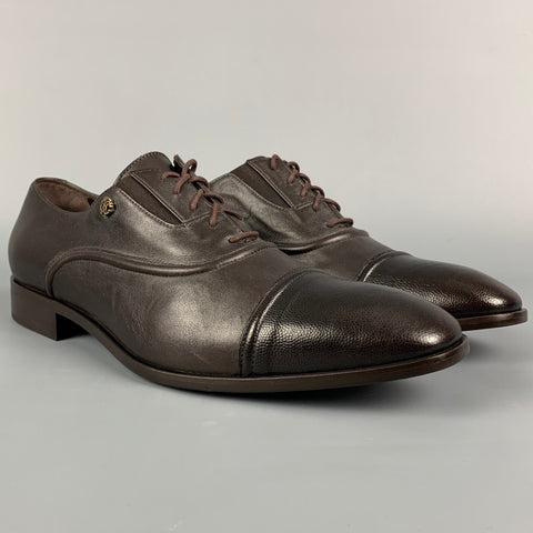 ROBERTO CAVALLI Taille 10 Chaussures à lacets en cuir marron à bout carré