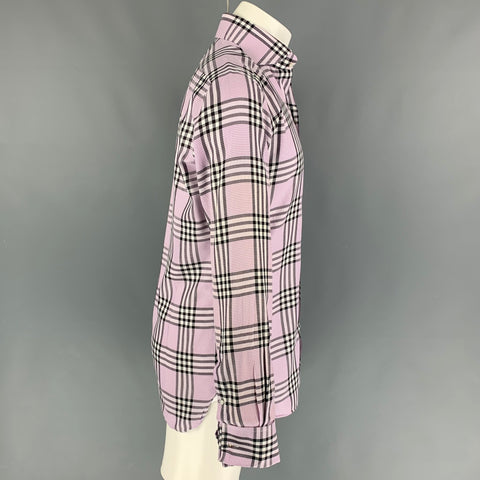 TOM FORD Size M Lilac Black White Plaid Cotton Long Sleeve Shirt