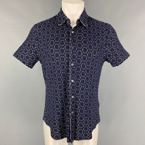 MR TURK Size M Navy White Floral Viscose Blend Button Down Short Sleeve Shirt