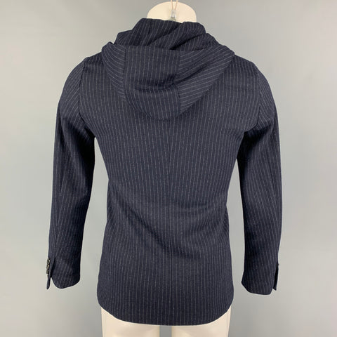 EMPORIO ARMANI Size 34 Navy Gray Pinstripe Hoodie Jacket