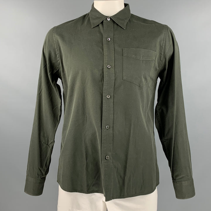 BUCK MASON Size L Green Cotton / Rayon Long Sleeve Shirt