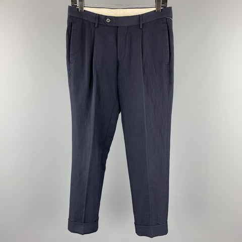 UNITED ARROWS Talla 30 Pantalones casuales con puños plisados ​​azul marino
