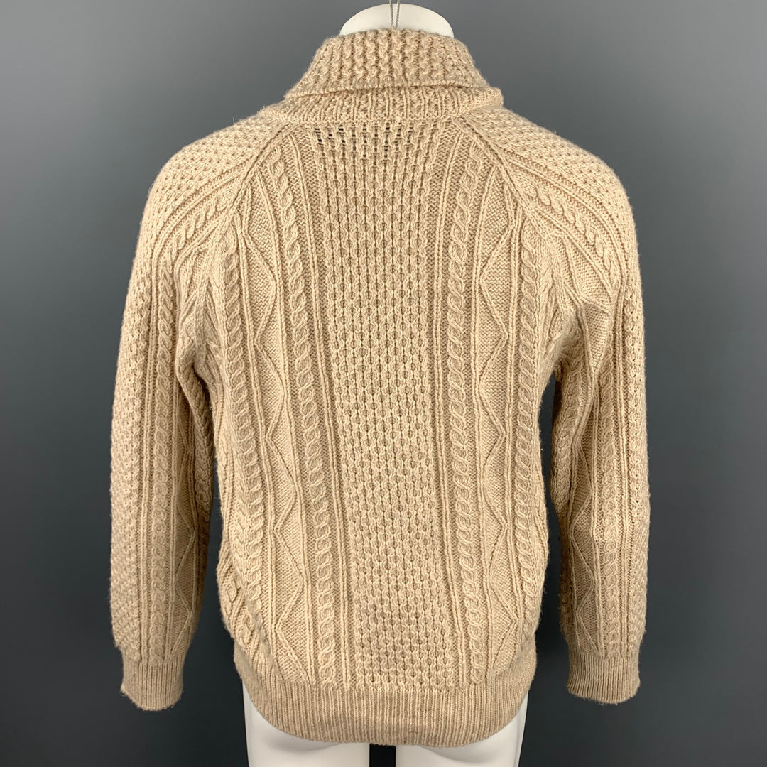 RALPH LAUREN Size M Khaki Cable Knit Wool / Linen Shawl Collar Sweater