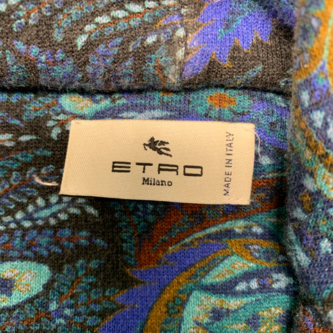 ETRO Size S Navy Black Paisley Cotton Hooded Sweatshirt