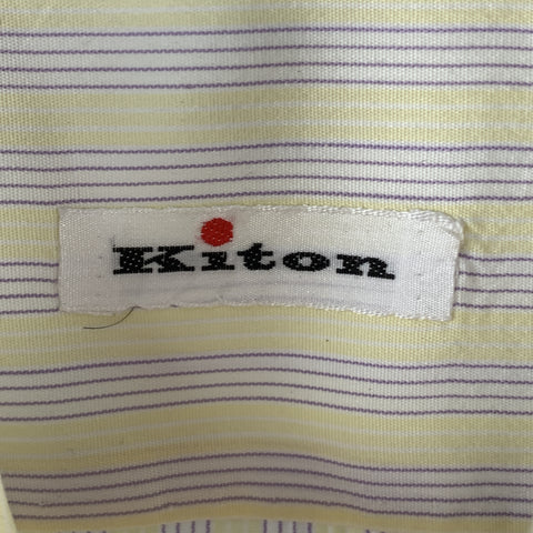 KITON Size M Yellow & Purple Stripe Cotton Button Up Long Sleeve Shirt