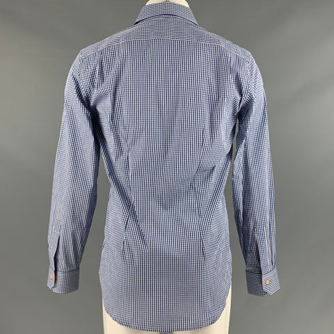 PAUL SMITH Size M Blue White Gingham Cotton Elastane Long Sleeve Shirt