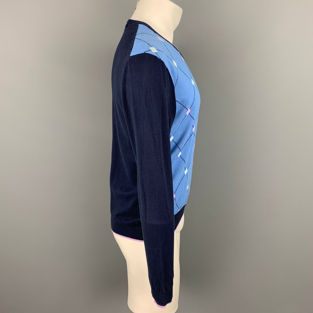 MASSIMO REBECCHI Talla M Jersey de algodón Argyle con cuello en V azul y azul marino