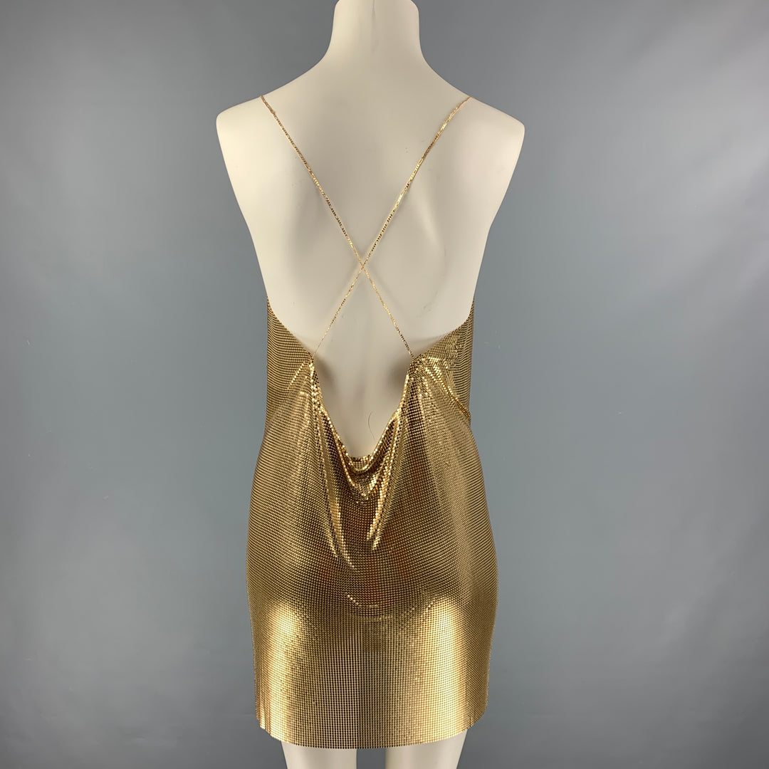 FANNIE SCHIAVONI Size S Gold Mesh Spaghetti Straps Cocktail Dress Sui Generis Designer Consignment FANNIE SCHIAVONI Size S Gold Mesh Spaghetti Straps Cocktail Dress Sui Generis Designer Consignment