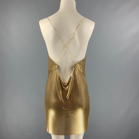 FANNIE SCHIAVONI Size S 18k Gold Mesh Spaghetti Straps Cocktail Dress