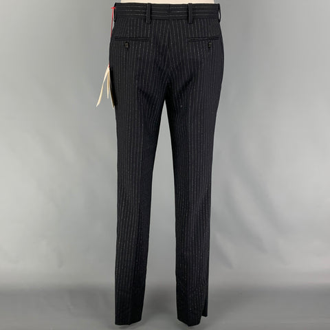 ALEXANDER MCQUEEN Size 38 Black Silver Stripe Wool Blend Notch Lapel Suit
