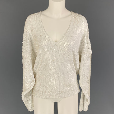 IRO Size S White Nylon Sequined V-Neck Dress Top