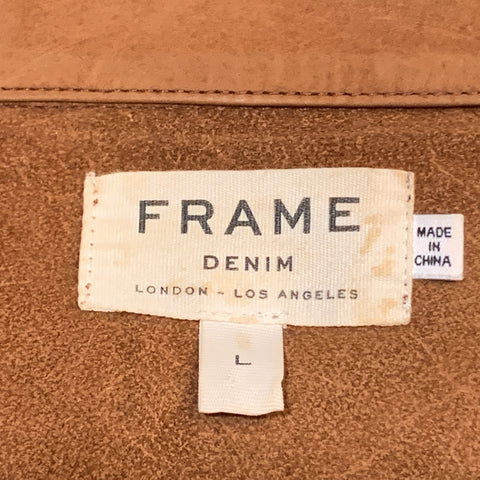 FRAME Brown Suede Size L Gold Metal Snaps Long Sleeve Shirt