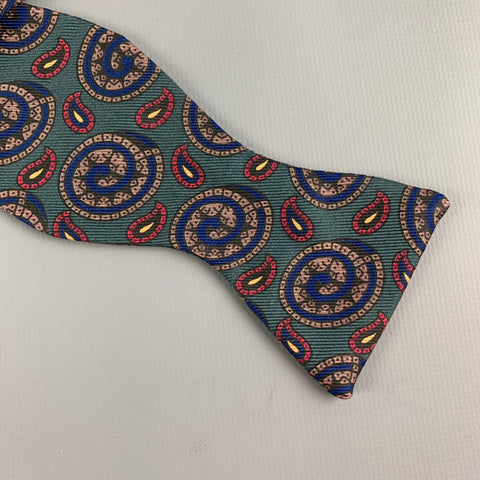 ROBERT TALBOTT Green Navy Paisley Silk Bow Tie