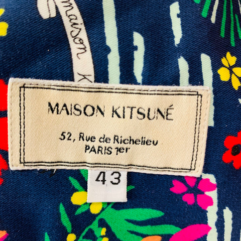 MAISON KITSUNE Size L Navy Multi-Color Print Cotton Long Sleeve Shirt