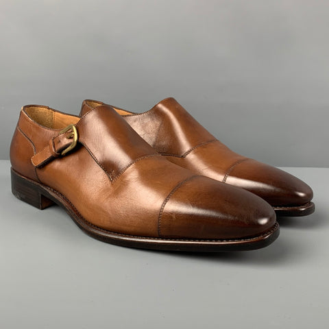 PAUL STUART Size 11 Tan Antique Leather Monk Strap Lace Up Shoes