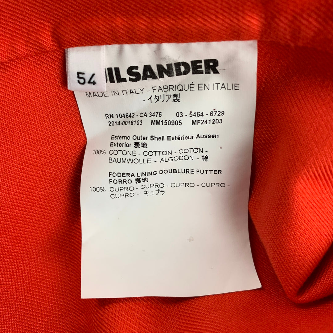 JIL SANDER SS14 Size 44 Orange Cotton Notch Lapel Sport Coat