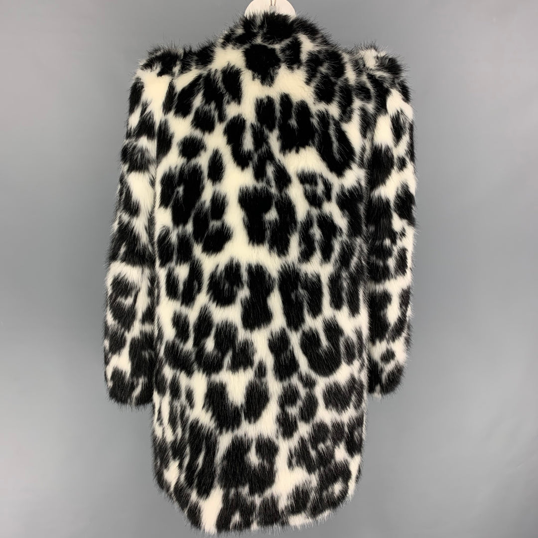 MARC JACOBS Size M Black White Modacrylic Blend Animal Print Collarless Coat