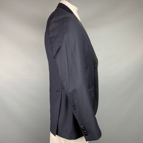 TODD SNYDER Size 42 Regular Navy & Black Wool Peak Lapel Sport Coat