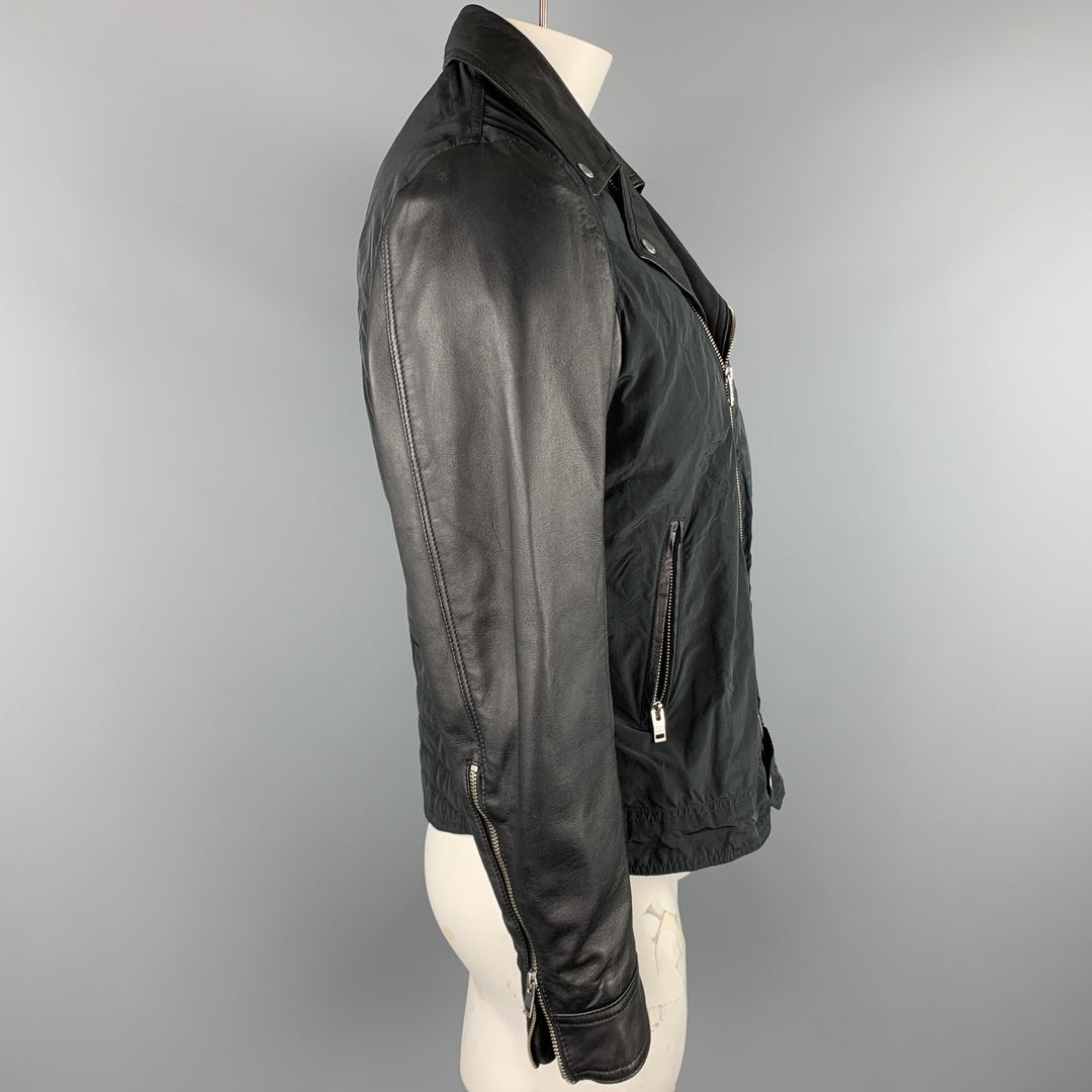 J. LINDEBERG Size L Black Mixed Materials Nylon Biker Jacket