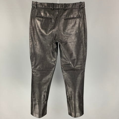 CoSTUME NATIONAL Size 28 Black Leather Button Fly Dress Pants