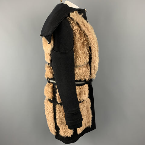 HOOD BY AIR Size 36 Black & Tan Fur Panel Layer Hooded Coat