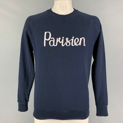 MAISON KITSUNE Size M Navy White Graphic Cotton Crew-Neck Sweatshirt