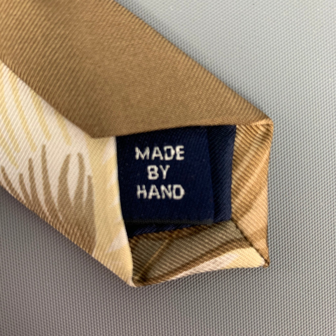 RALPH LAUREN Beige & Brown Calla Lilies Printed Silk Tie