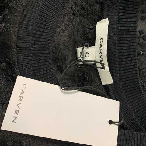 CARVEN Talla M Top Vestido Manga Corta Poliéster Encaje Negro