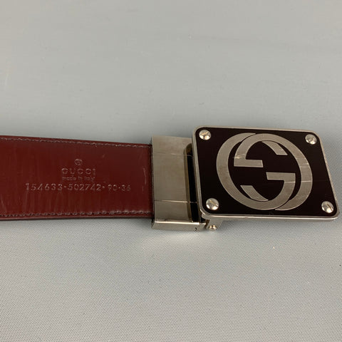 GUCCI Size 36 Beige Brown Guccisima Logo Leather Coated Canvas Reversible Belt