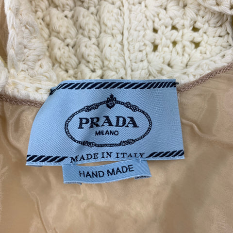 PRADA Taille S Top court en crochet de coton beige