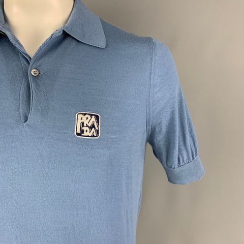 PRADA Size L Blue Knitted Wool Buttoned Polo