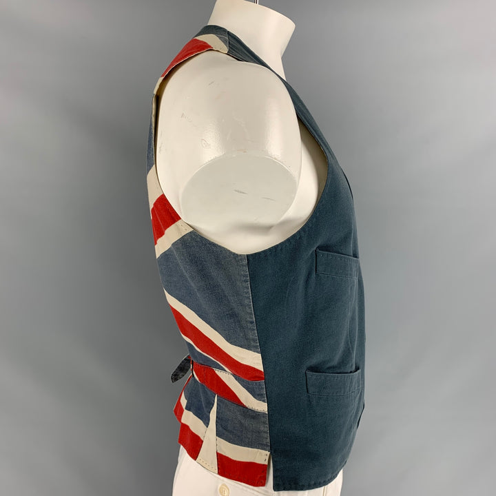 PAUL SMITH Size L Blue Solid Cotton Buttoned Vest