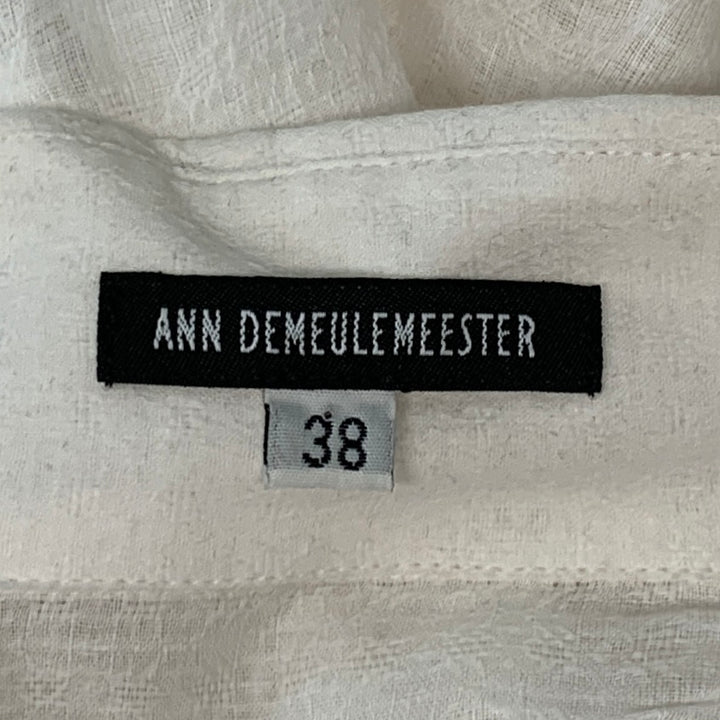 ANN DEMEULEMEESTER Size 6 White Cotton Textured Long Blouse
