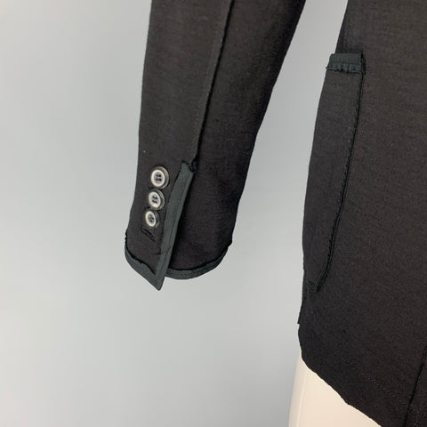 LANVIN Size 36 Black Cotton Wool Notch Lapel Sport Coat