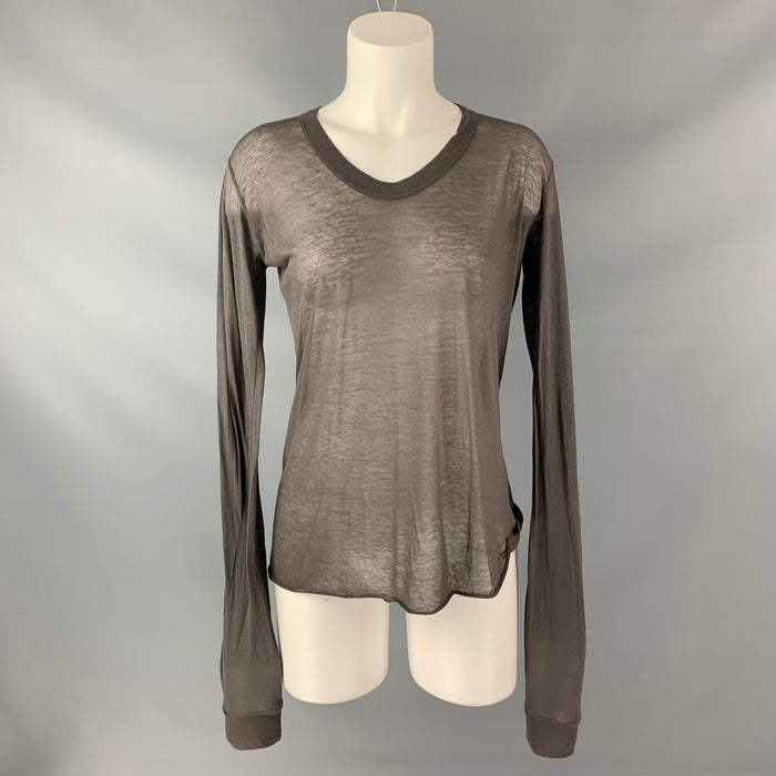 RICK OWENS Distulator 2006 Brown Viscose Silk Long Sleeve  T-Shirt