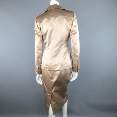 YVES SAINT LAURENT Rive Gauche Size 10 Muted Mauve Beige Silk Satin Top Stitch Skirt Suit