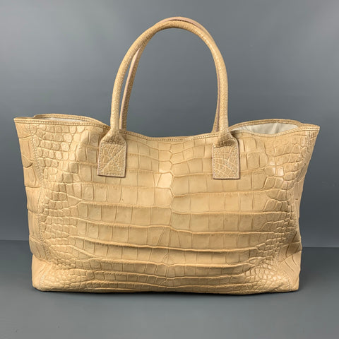 GENUINE CROCODILE SKIN Beige Crocodile Tote Handbag