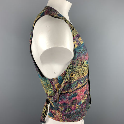 Vintage A PERLA Size 40 Multi-Color Print Viscose Buttoned Vest