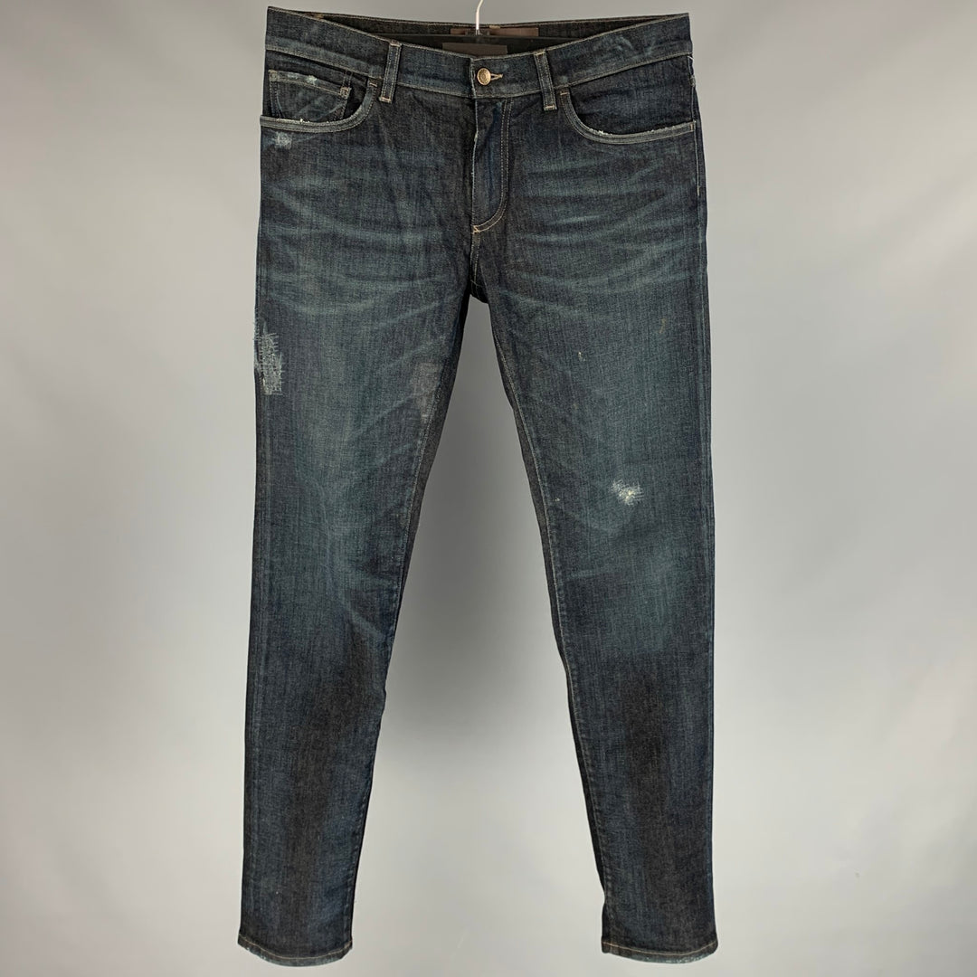 DOLCE & GABBANA 14 Stretch Size 36 Indigo Distressed Denim Zip Fly Jeans
