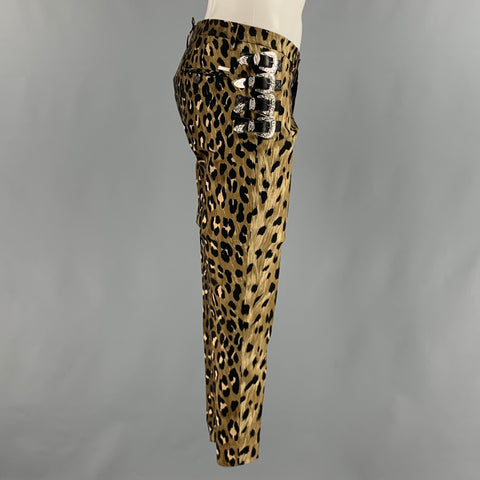 DSQUARED2 Size 32 Brown Black Animal Print Cotton Elastane Dress Pants