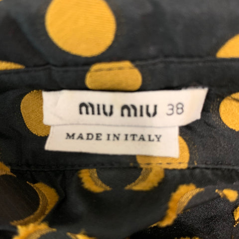 MIU MIU Size 2 Black Gold Polyester Silk Polka Dot Zip Up Coat