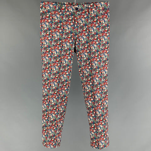 BAR III Size 31 Multi-Color Floral Cotton Slim Fit Casual Pants
