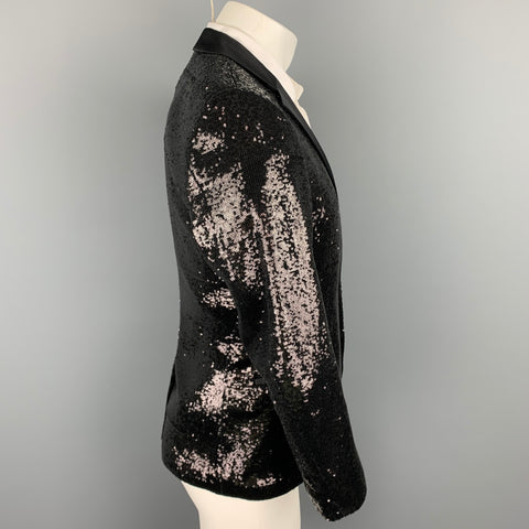HUGO BOSS Size 36 Black Sequined Viscose Blend Notch Lapel Sport Coat