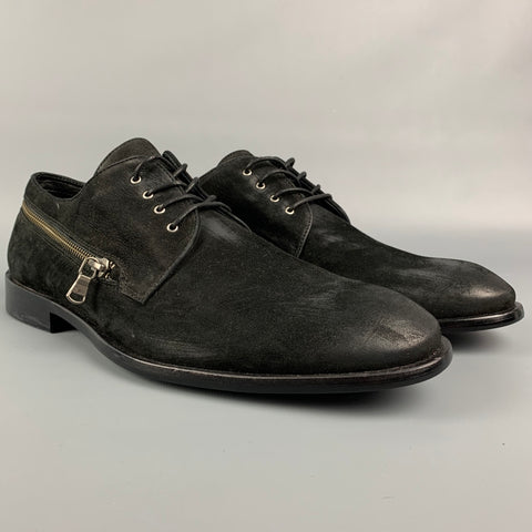 JOHN VARVATOS * USA Taille 11 Chaussures à lacets en cuir antique noir