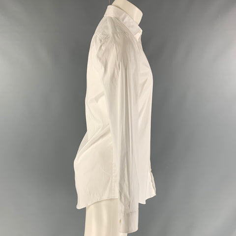 DSQUARED2 Size M White Solid Cotton &  Elastane Button Up  Long Sleeve Shirt