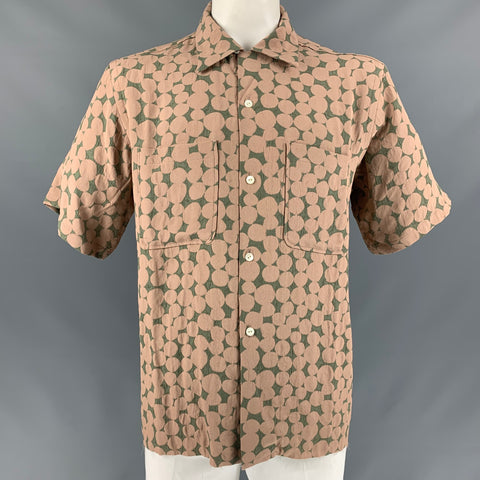 NEEDLES Size XL Blush Olive Circles Acrylic &  Rayon Camp Short Sleeve Shirt