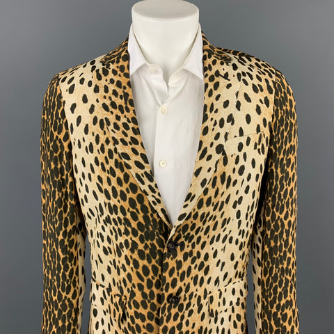 R13 Size L Tan Animal Print Viscose Notch Lapel Sport Coat
