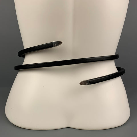 BOTTEGA VENETA Waist Size S Black Silver Leather Snake Belt